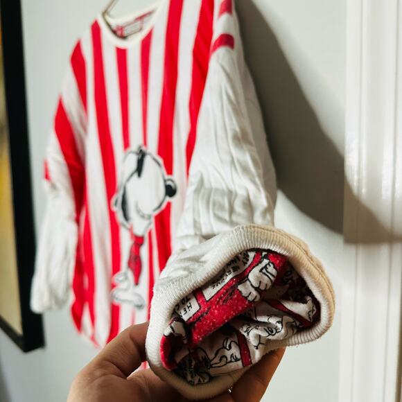 Vintage Red White Striped Double Sided Snoopy Reversible Sweatshirt Size Large - Picture 7 of 11